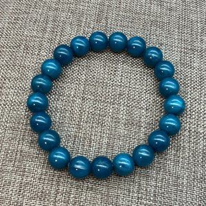 Teal Blue Marbled Bracelet Stretch Glass Acrylic Classic Retro Soft Girl BoHo